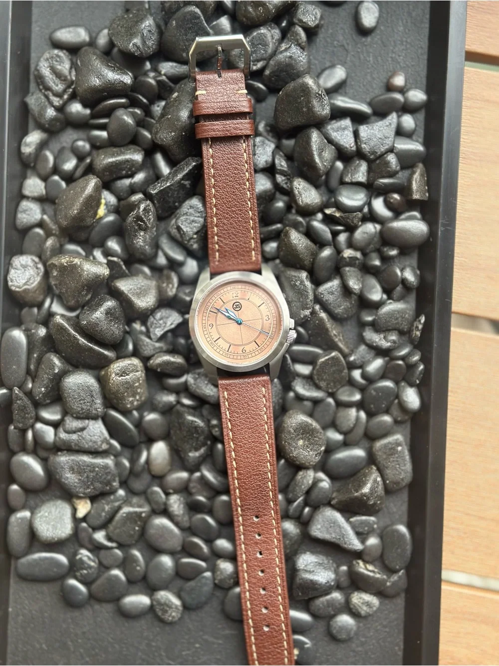 Sector dial  automatic watch with S branded NH35 movement. Brown leather strap